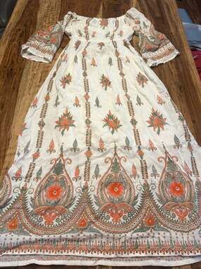 Lapogee Off-The-Shoulder Paisley Print Maxi Dress with Bell Sleeves, Size S boho